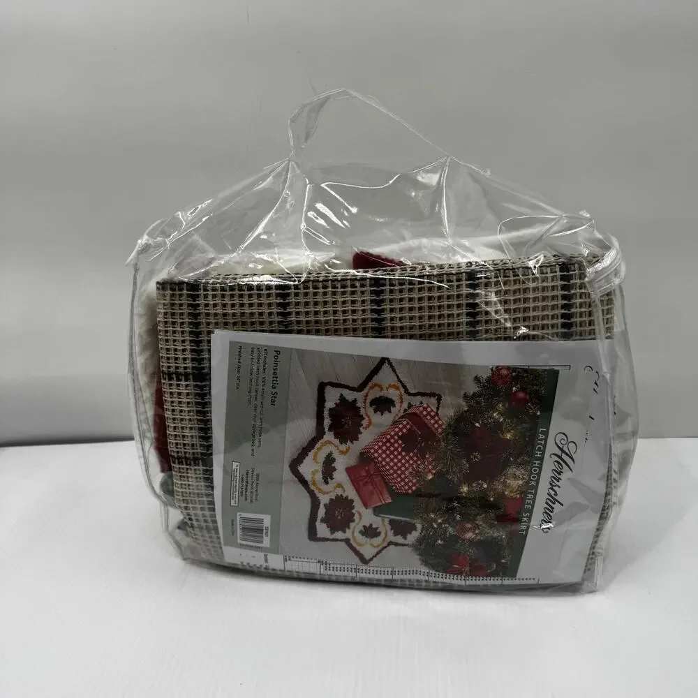 Latch Hook Kit Vintage Christmas Tree Skirt Herrschners Poinsettia Star Pattern